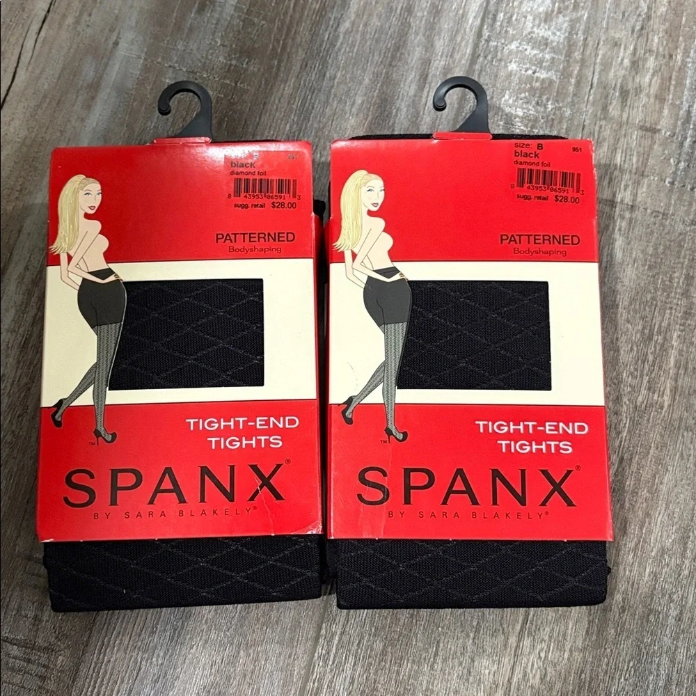NWT Spanx Patterned Black Tights Diamond size B lot of 2